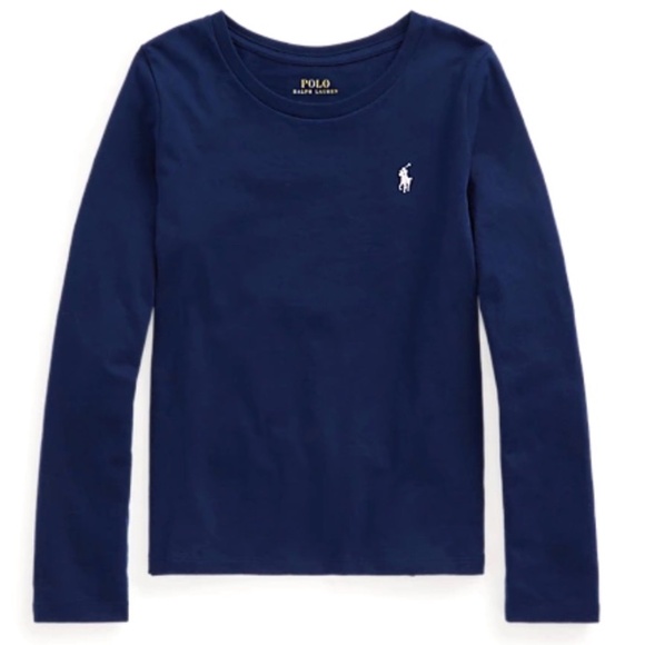Polo by Ralph Lauren Girl’s Navy Cotton Jersey Long-Sleeve Tee - Picture 1 of 6